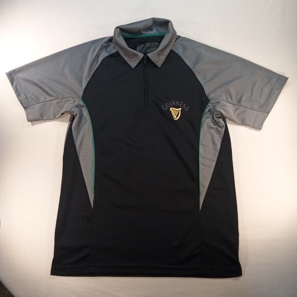 Guinness Men’s Half Zip Performance Polo Black Gray Size Large - Picture 2 of 6